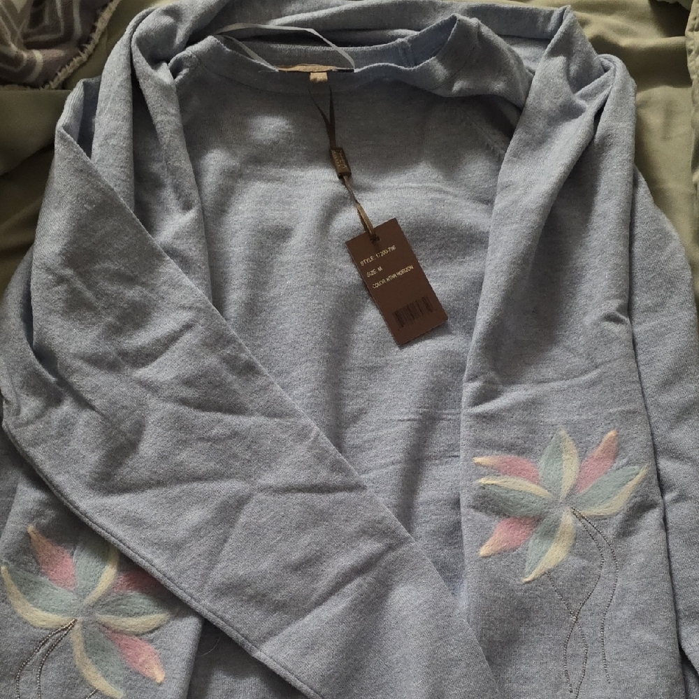 Milano Light Blue Cardigan with Pastel Floral Design